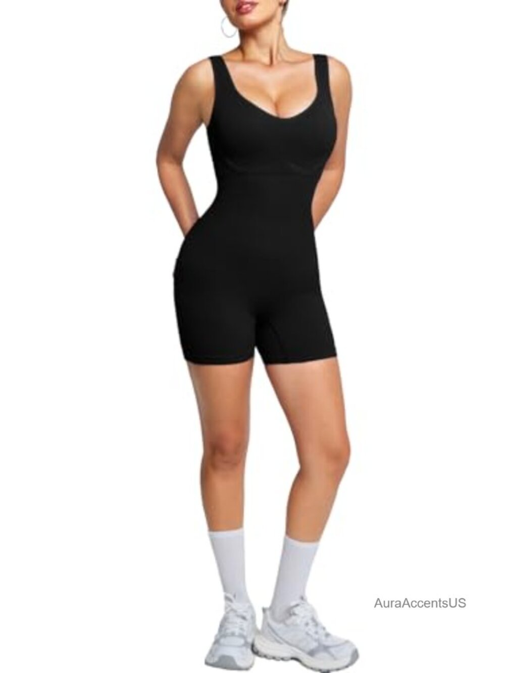 Seamless Compression Jumpsuit for Women Built-In Bra High-Stretch Ribbed Knit
